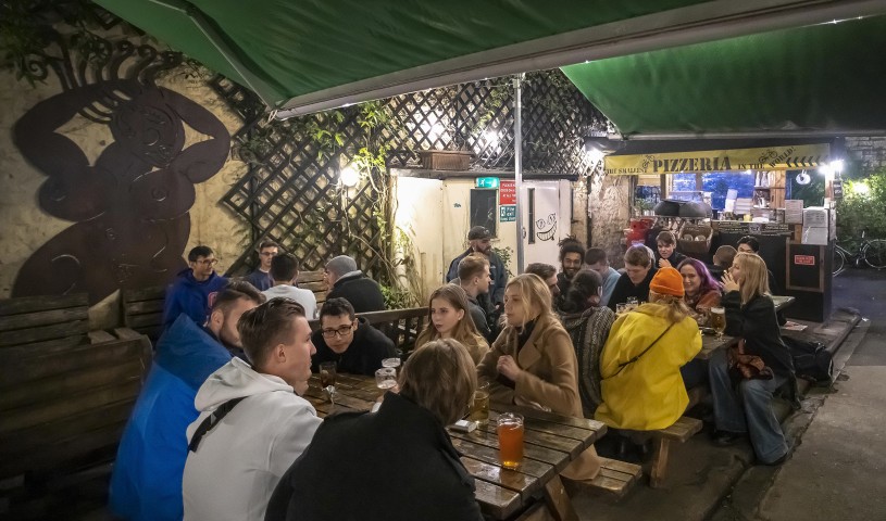 People sitting in the beer garden at The Bell